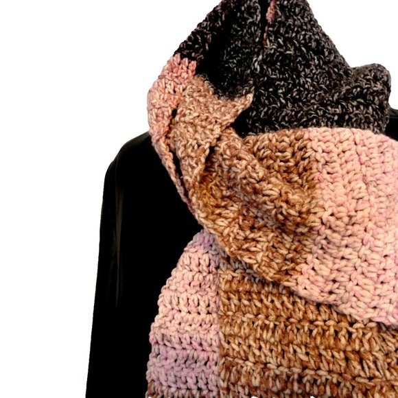 Pink Black Handmade Scarf 108" x 7" Crochet Knit Winter Warm Long Christmas Gift - Picture 6 of 6